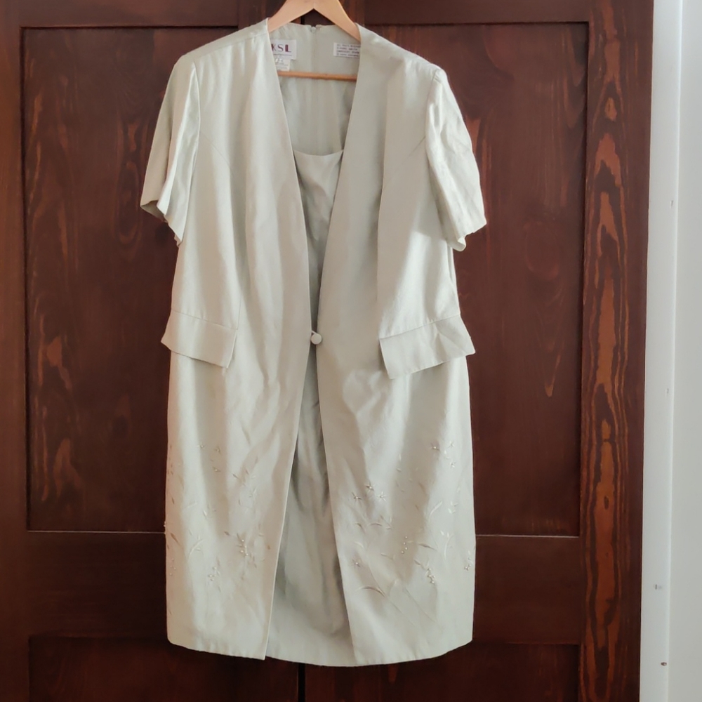 Sage green dress with paisley floral design